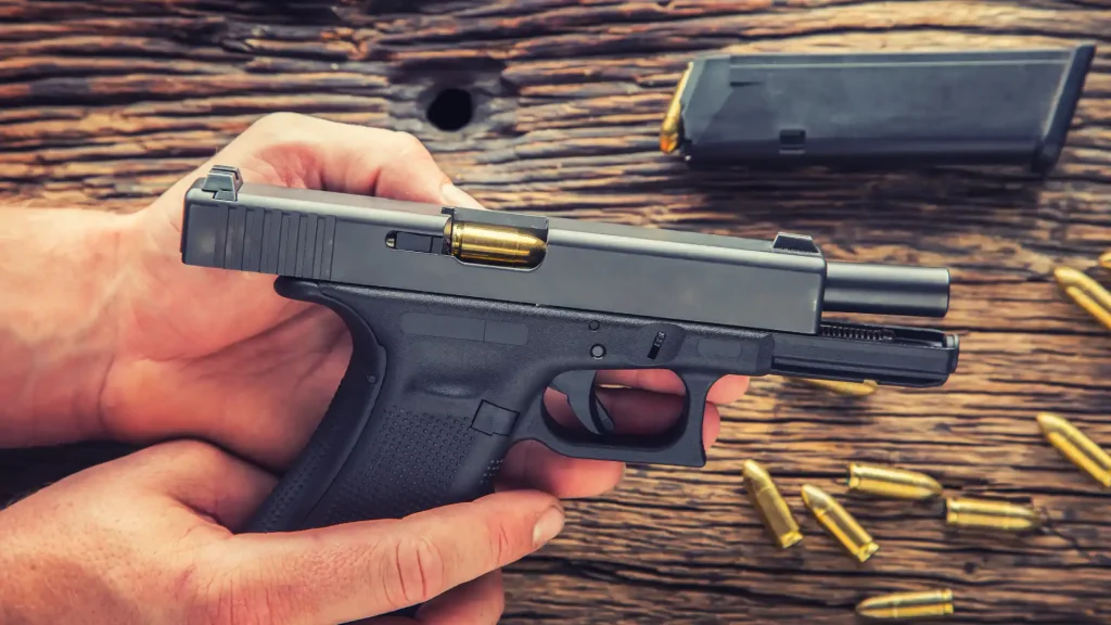 Handgun with a loaded magazine.